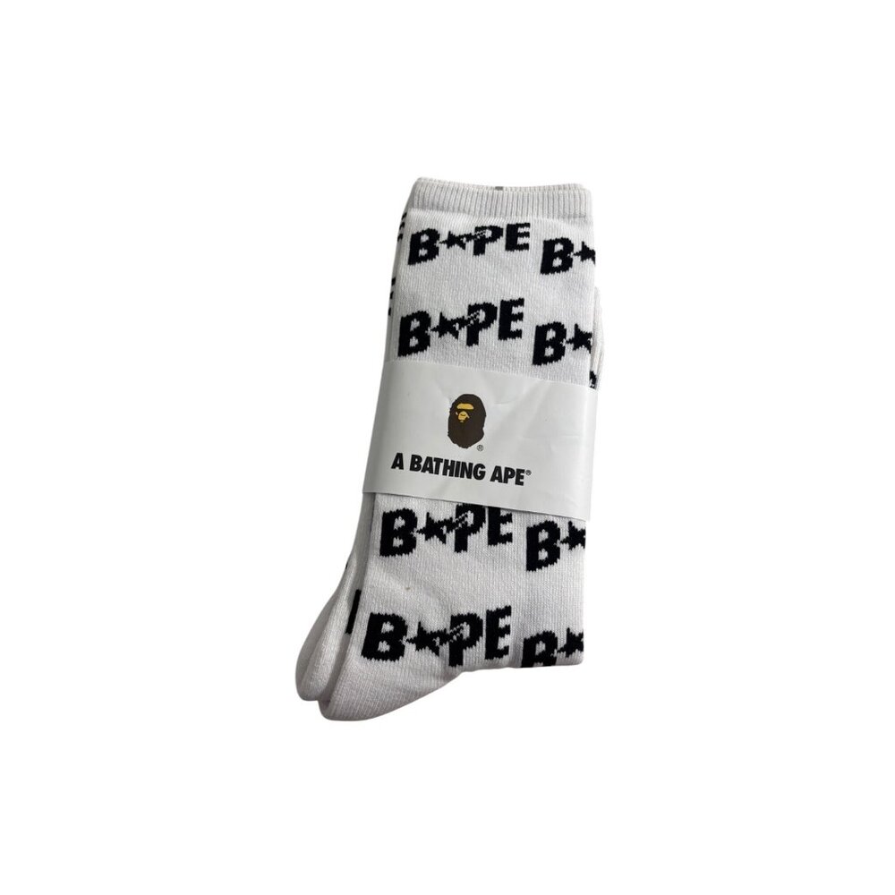A Bathing Ape White Black Logo Socks